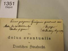 - (Lademann, Konrad;[?], [?]), Von Hand: Ortsangabe, Motto, Datum, Widmung; 'Seiner gelehrten Schwägerin gewidmet vom Verfasser Alt Landsberg August 1907
Motto: "Ja, das Studium der Weiber ist schwer"'. 