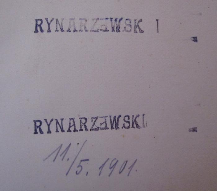 - (Rynarzewski, Josef Karl), Von Hand: Datum; '11./5.1901.'. ; Shakspere's Works. II: Comedy of errors, Much ado about nothing, Love's labour's lost, Midsummer-night's dream. (1886);- (Rynarzewski, Josef Karl), Stempel: Name; 'Rynarzewski'.  (Prototyp)