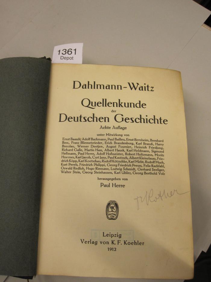  Dahlmann-Waitz Quellenkunde der Deutschen Geschichte (1912)