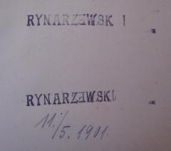 - (Rynarzewski, Josef Karl), Von Hand: Datum; '11./5.1901.'. 
