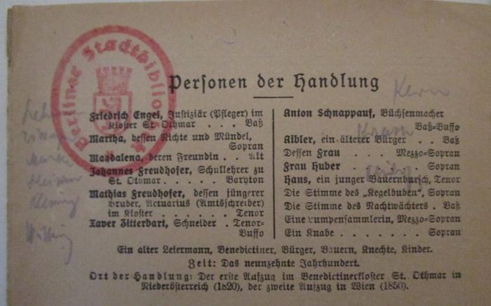  Der Evangelimann : Musikalisches Schauspiel in zwei Aufzügen (o.J.);- (unbekannt), Von Hand: Annotation. 