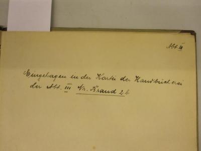  Die evangelischen Kirchenbücher der Provinz Brandenburg.Sonderheft (1933);- (Reichsstelle für Sippenforschung (Berlin)), Von Hand: Notiz; 'Abt. III. Eingetragen in der Kartei der Handbücherei der Abt. III Nr. Brand 2b'. 