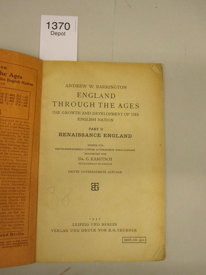  England through the ages : the growth and development of the English Nation : Renaissance England (1932)