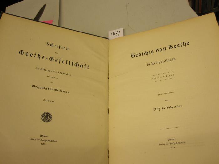  Gedichte von Goethe in Kompositionen. (1916)