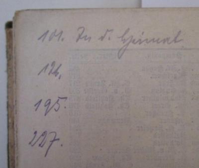  Männergesänge von verschiedenen Komponisten (1909);- (Büchler, Hans), Von Hand: Annotation; '101 Zu d. Heimat, 126, 195, 227'. 