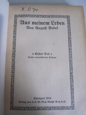 MB 281: Aus meinem Leben (1914);- (Phantom-Bibliothek), Von Hand: Signatur; '[XIV] [.] [###]'.  (Prototyp)