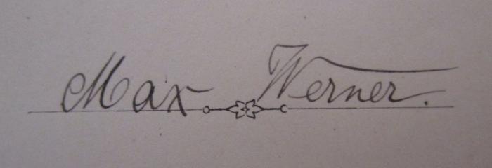 - (Werner, Max), Von Hand: Autogramm, Name; 'Max Werner'. ; Gesammelte Schriften und Dichtungen (1898)