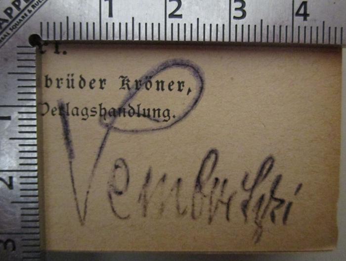 1:442 : Gedichte : Erstes Buch (um 1882);- (Vembritzki[?], [?]), Von Hand: Autogramm, Name; 'Vembritzki'.  (Prototyp)