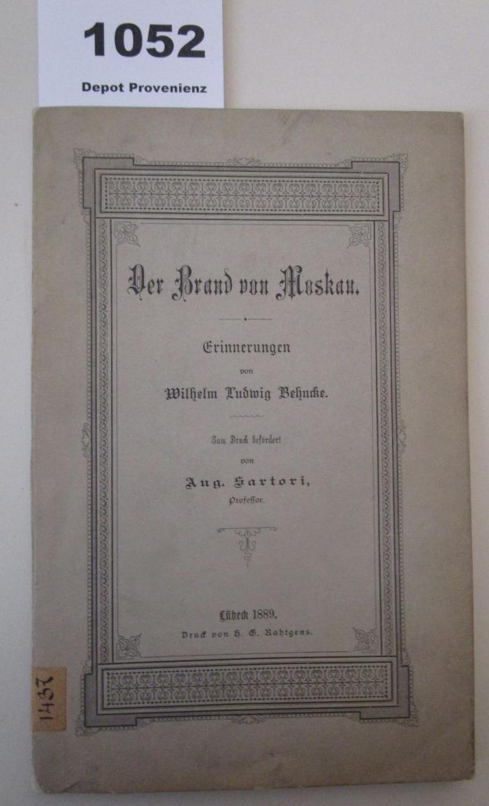  Der Brand von Moskau : Erinnerungen (1889)