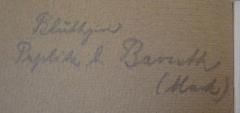 - (Blüthgen, [?]), Von Hand: Name, Autogramm, Ortsangabe; 'Blüthgen Paplitz b. Baruth (Mark)'. 