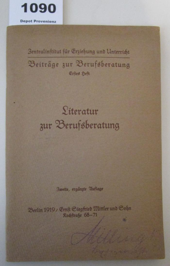  Literatur zur Berufsberatung (1919)
