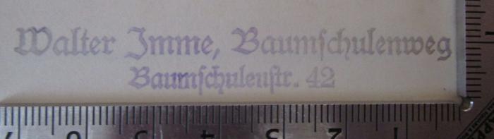  Funkmagazin : Monatsschrift für Radioamateure (1930);- (Imme, Walter), Stempel: Ortsangabe, Name; 'Walter Imme, Baumschulenweg 
Baumschulenstr. 42'.  (Prototyp)