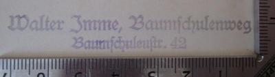  Funkmagazin : Monatsschrift für Radioamateure (1930);- (Imme, Walter), Stempel: Ortsangabe, Name; 'Walter Imme, Baumschulenweg 
Baumschulenstr. 42'.  (Prototyp)