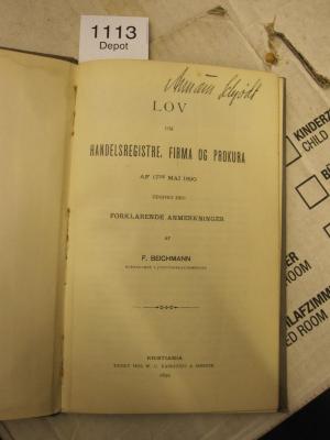  Lov om Handeslregistre, Firma og Prokura af 17de mai 1890 (1890)