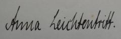 - (Leichtentritt, Anna), Von Hand: Autogramm, Name; 'Anna Leichtentritt.'.  (Prototyp)
