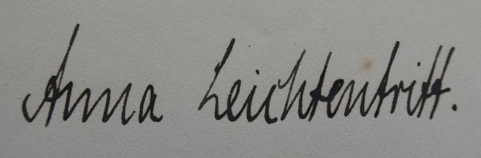 - (Leichtentritt, Anna), Von Hand: Autogramm, Name; 'Anna Leichtentritt.'.  (Prototyp); Lehrbuch der Harmonie (1903)