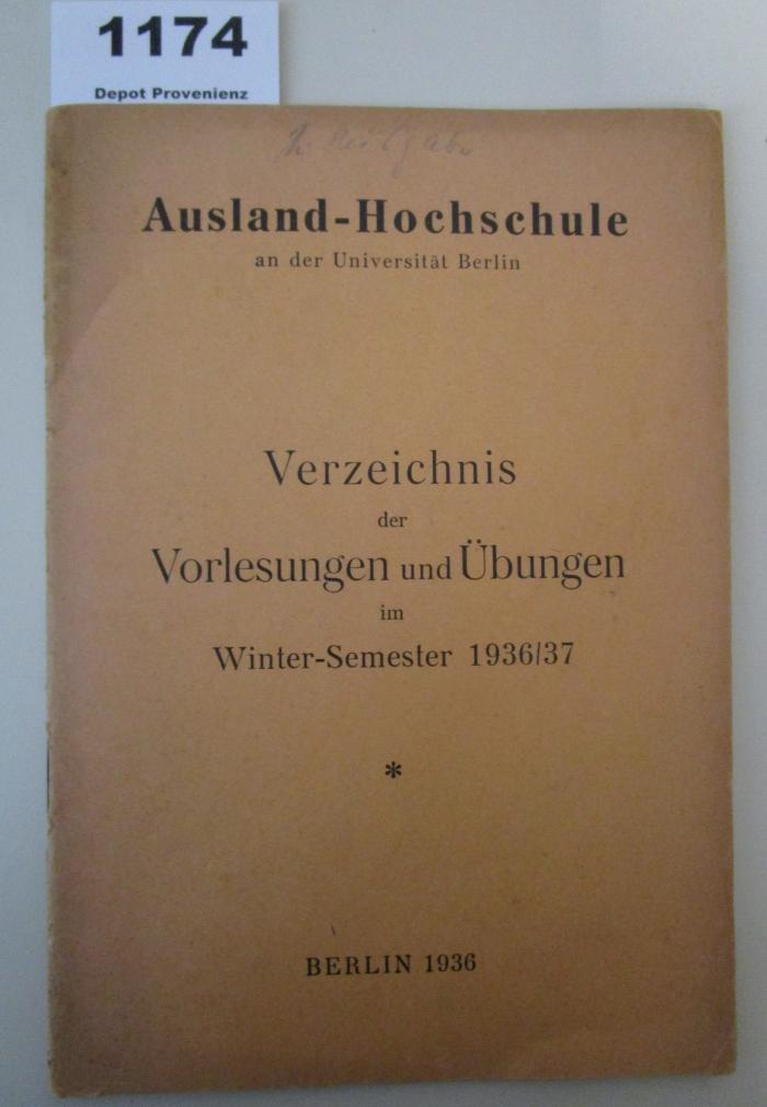  Verzeichnis der Vorlesungen und Übungen im Winter-Semester 1936/37 (1936)