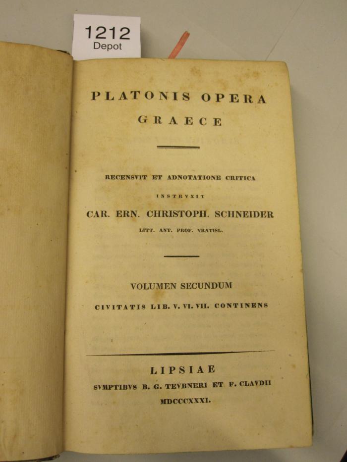  Platonis Opera Graece. Civitatis Lib. V. VI. VII continens (1831)