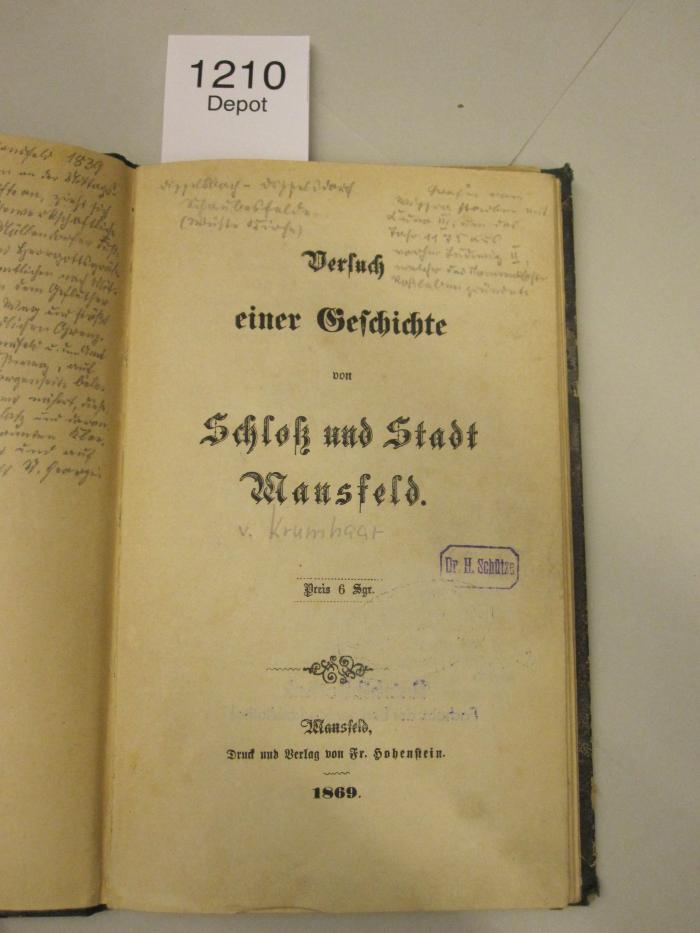  Versuch einer Geschichte von Schloß und Stadt Mansfeld. (1869)