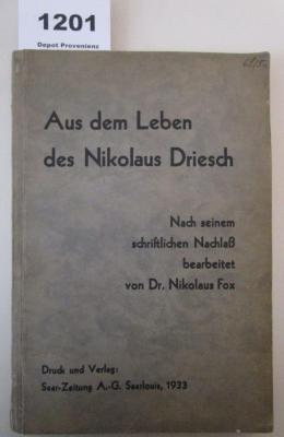  Aus dem Leben des Nikolaus Driesch (1933)