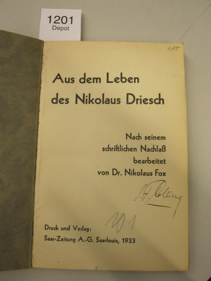  Aus dem Leben des Nikolaus Driesch. (1933)