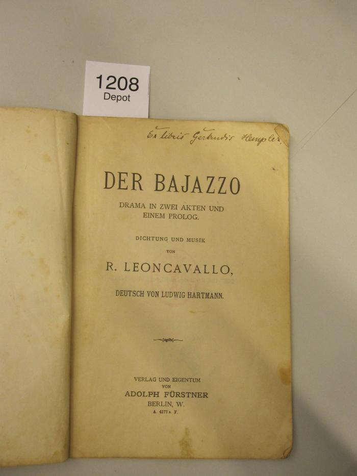  Der Bajazzo. Drama in zwei Akten und einem Prolog