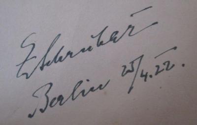  Lehrbuch der Optik (o.J.);- (Schrubar[?], F.[?]), Von Hand: Autogramm, Datum, Name, Ortsangabe; 'F. Schrubar
Berlin 25/4.22.'. 