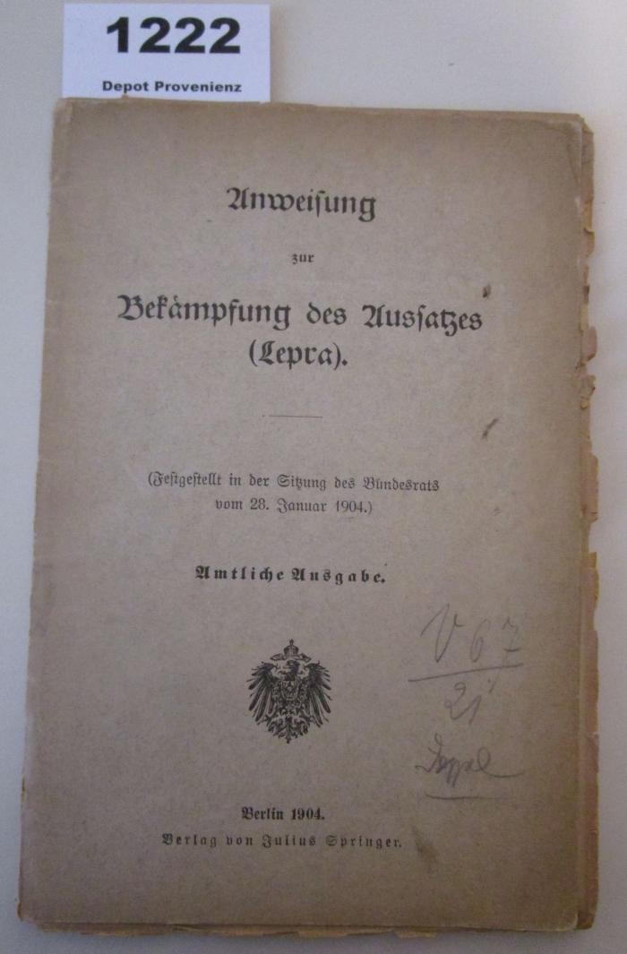  Anweisung zur Bekämpfung des Aussatzes (Lepra) (1920)