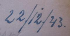 - ([..]hardt, Heinz), Von Hand: Datum; '22./12./43.'. 