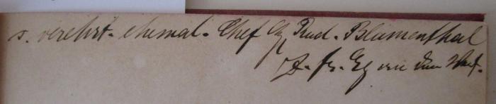 - (Blumenthal, Rud.;Levinsohn, Georg), Von Hand: Widmung, Autor, Berufsangabe/Titel/Branche, Name; 's. verehrt. ehemal. Chef [...] Rud. Blumenthal z. fr. Eg von dem Verf.'. ; Casuistischer Beitrag zur Stauungspapille bei Hirntumoren (1893)