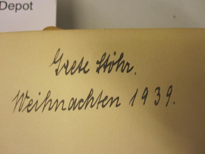  Heim will ich wieder reiten;- (Stöhr, Grete), Von Hand: Autogramm, Name, Datum; 'Grete Stöhr. Weihnachten 1939.'. 
