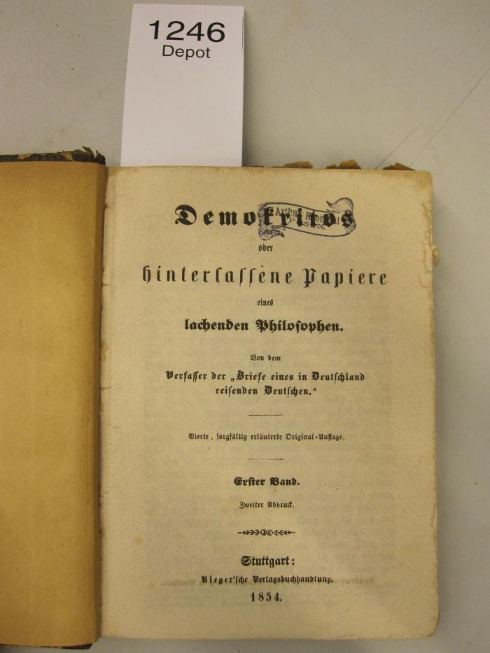  Demokritos oder hinterlassene Papiere eines lachenden Philosophen (1854)