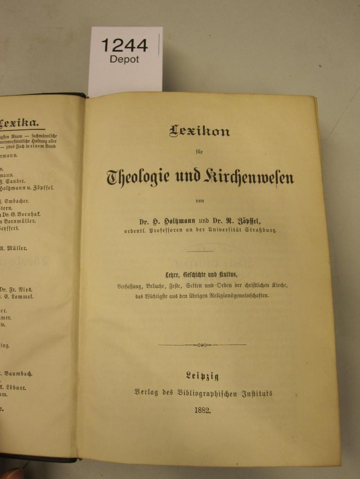  Lexikon für Theologie und Kirchenwesen. Lehre, Geschichte und Kultus, [...] (1882)