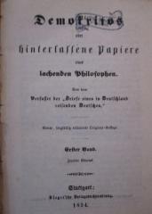  Demokritos oder hinterlassene Papiere eines lachenden Philosophen. Erster Band (1854)