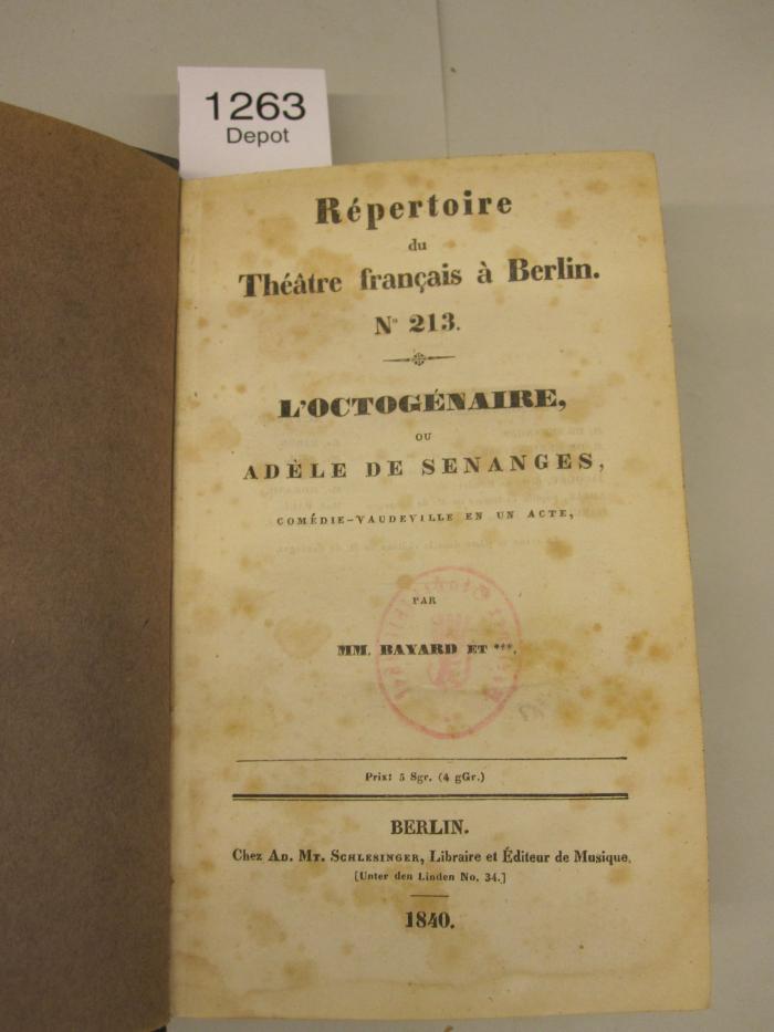  L'Octogénaire, ou Adèle de Senanges. Comédie-Vaudeville en un acte (1840)