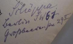- (Schöppa, Wilhelm), Von Hand: Name, Autogramm, Ortsangabe; 'Schöppa Berlin SW 61 Großbeerenstr. 29 II'. 