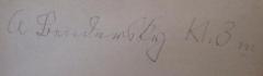 - (Bendersky, A.), Von Hand: Autogramm, Name, Nummer; 'A. Bendersky Kl. 3 m'. 