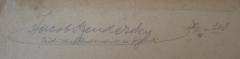 - (Bendersky, Jacob), Von Hand: Autogramm, Name, Datum, Ortsangabe; 'Jacob Benderksy Jüdische Knabenschule zu Berlin. 28/5.18 [...]'. 