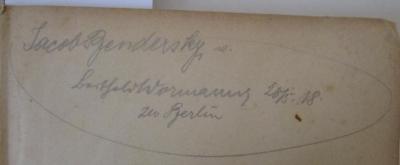  Berliner Realienbuch. Erster Teil (1903);- (Bendersky, Jacob;Wormann, Berthold), Von Hand: Autogramm, Ortsangabe, Datum, Name; 'Jacob Bendersky 
Berthold Wormann 28/5:18 
zu Berlin'. 