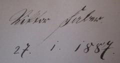 - (Faber, Viktor), Von Hand: Autogramm, Datum, Name; 'Viktor Faber 27. 1. 1887'. 
