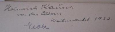  Bilder aus der märkischen Vorzeit : Für Freunde der heimischen Altertumskunde insbesondere für die Jugend und ihre Lehrer (1921);- (Kausch, Eva), Von Hand: Autogramm, Name; 'Eva'. ;- (Kausch, Heinrich), Von Hand: Widmung, Name, Datum; 'Heinrich Kausch von den Eltern Weihnacht 1923.'. 