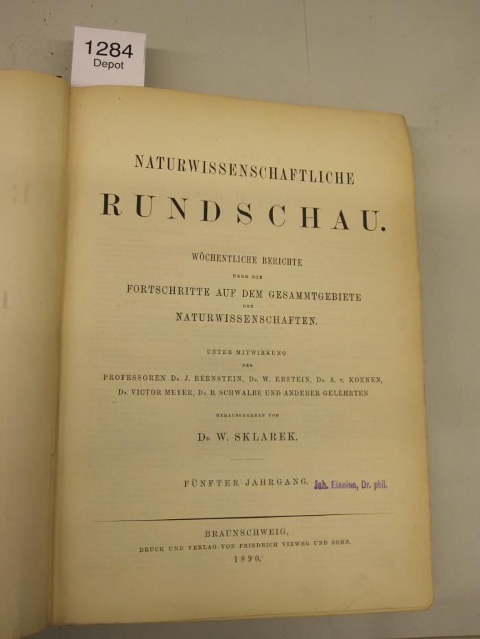 X 800: Naturwissenschaftliche Rundschau. Wöchentliche Berichte über die Fortschritte auf dem Gesamtgebiete der Naturwissenschaften. (1890)