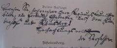 46 / 1767 (unbekannt;Pinkert, Traugott), Von Hand: Ortsangabe, Berufsangabe/Titel/Branche, Widmung; 'Bewahren Sie, hochverehrter Herr Regierungsbaumeister, bitte, ein freundlich Gedanke uns, dem "Lindenhof" und Rheinsberg! Hochachtungsvoll der Verfasser.'. 