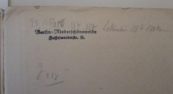  Das Staatsrecht des Deutschen Reiches (1901);- (unbekannt), Von Hand: Annotation, Nummer; '93 185/180.187.117 [...] 118 3 21 [...]
J 118 '''. 