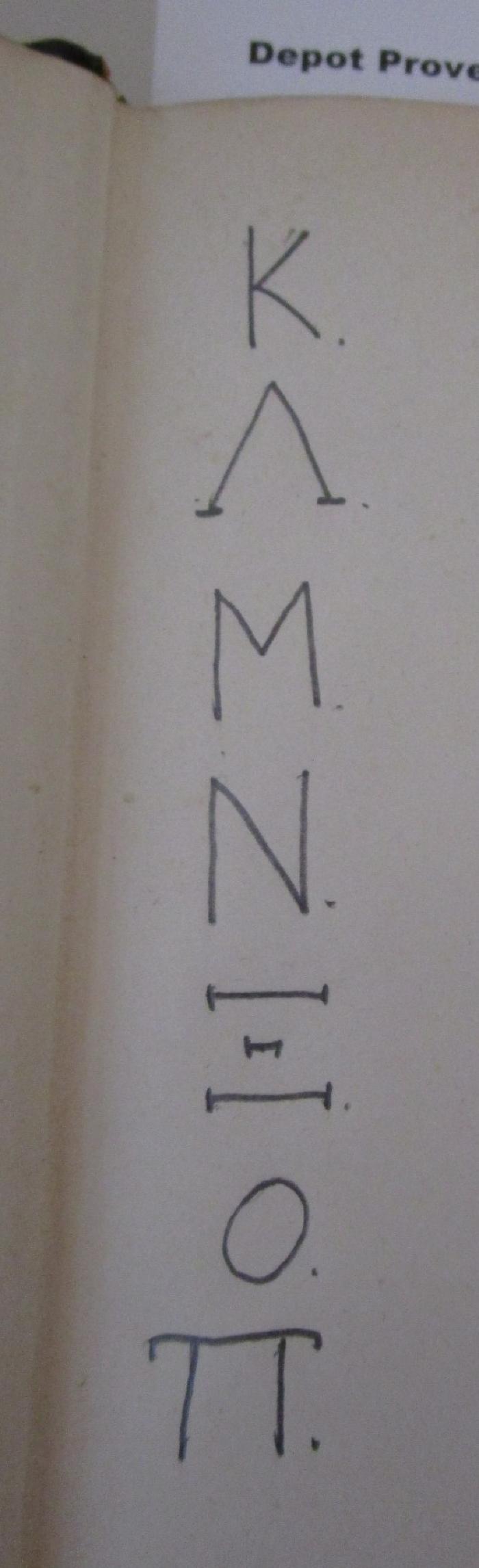  Lexikon hellenogallikon  tes lalum. hellen. glosses  ; Hypo Antoniu (Th.) Hepite. Dictionnaire grec-français et français-grec (1909);- (unbekannt), Von Hand: Notiz; 'KΛMNΞOΠ'. 