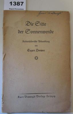  Die Sitte der Sonnenwende : Kulturhistorische Abhandlung (um 1921)