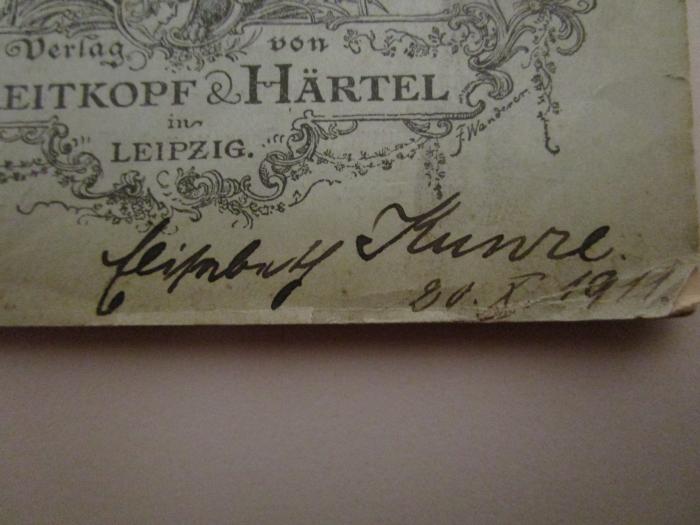  Das Paradies und die Peri (o.J.);- (Kunze, Elisabeth), Von Hand: Autogramm, Datum, Name; 'Elisabeth Kunze 20. X. 1911'. 