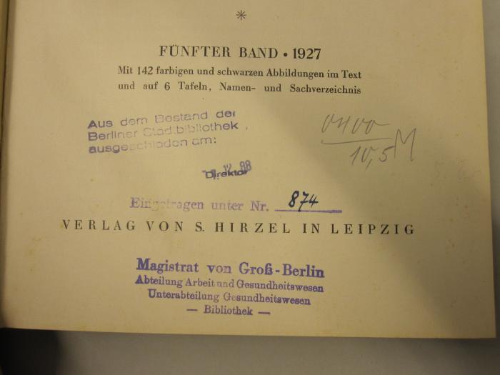  Krankheitsforschung. Zwanglose Studien zur Pathogenese (1927);- (Berliner Stadtbibliothek), Stempel: Notiz; 'Direktor'. 