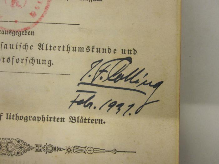  Geschichte der Herrschaft Kirchheim-Boland und Stauf. (1854);- (Colling, Jakob Ferdinand), Von Hand: Autogramm, Name, Datum; 'J.F. Colling Febr. 1931.'. 