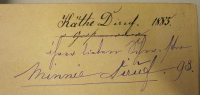  Was I right? (o.J.);- (Diruf, Minnie), Von Hand: Name, Datum, Widmung; 'ihrer lieben Schwester Minnie Diruf. 93.'. ;- (Diruf, Käthe), Von Hand: Name, Datum; 'Käthe Diruf 1885. v. Groß[...]'. 